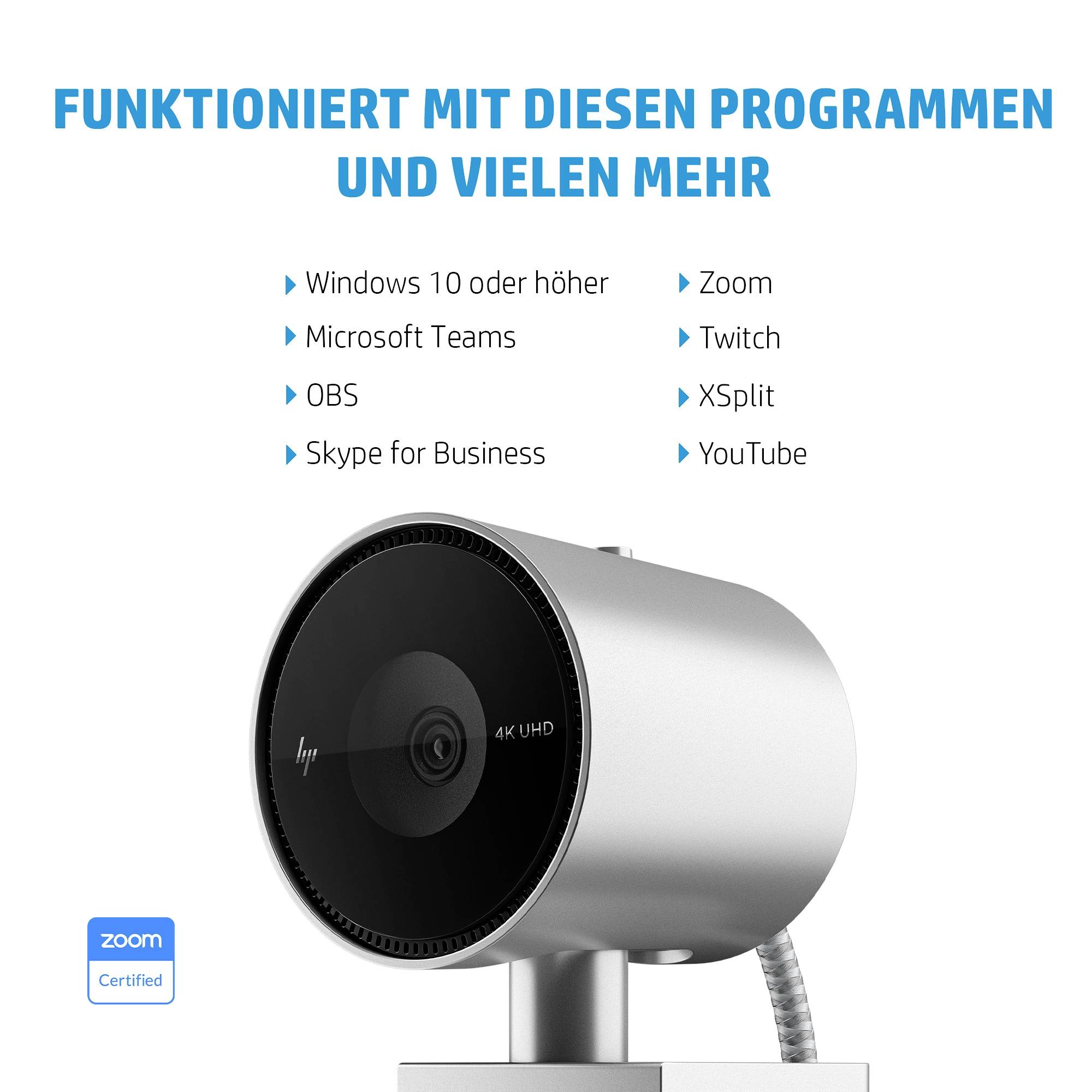 HP 950 4K-Webcam 3840 x 2160 Pixel Mikrofon, Klemm-Halterung-15