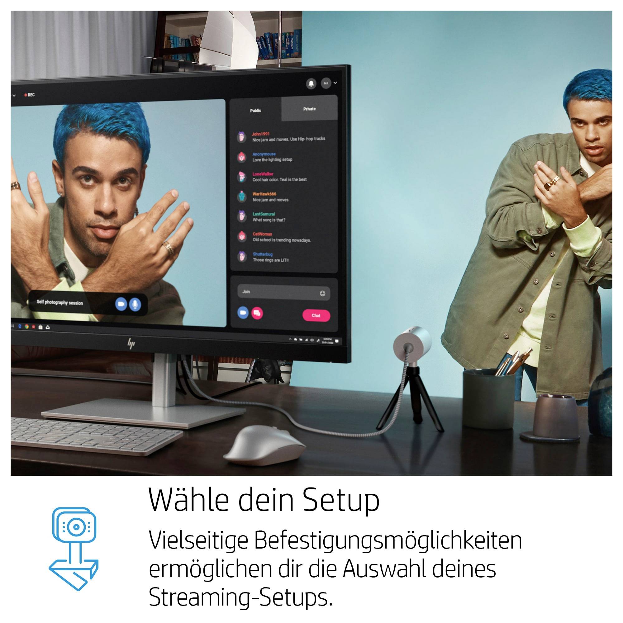 HP 950 4K-Webcam 3840 x 2160 Pixel Mikrofon, Klemm-Halterung-12