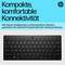 'Werbung für kabellose HP-Tastatur: Kompakte, komfortable Konnektivität. Ideal für mobile Produktivität mit Eigenschaften der Desktop-Klasse.'