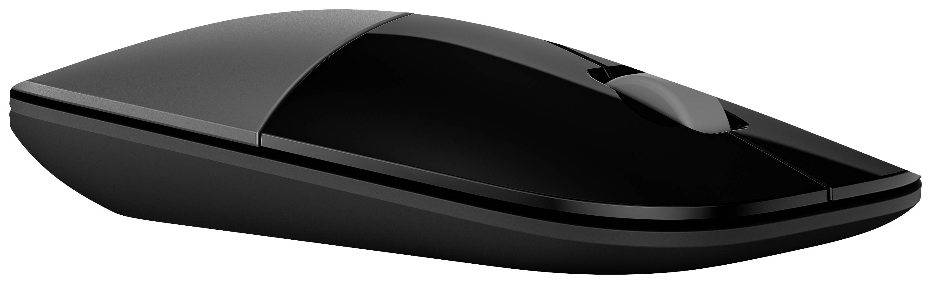 Schwarze, kabellose Computermaus mit modernem, minimalistischem Design. Geeignet für den alltäglichen Gebrauch am Computer.