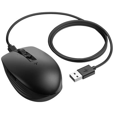 Eine schwarze USB-Maus mit langem Kabel und zwei Tasten. Ideal für den Computergebrauch.