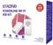 Powerline-WiFi-600-Kit-Verpackung von Strong mit Ethernet-Ports, externen Antennen, Plug & Play-Installation und zusätzlicher Steckdose. Bis zu 600 Mbit/s.