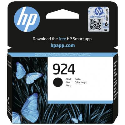 HP Druckerpatronenverpackung mit blauen Schmetterlingen, zeigt Modellnummer 924 und die Farbe Schwarz.