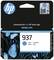 HP 937 Druckerpatrone Verpackung: Bild von blauen Schmetterlingen auf schwarzem Hintergrund. Hauptfarbe Cyan angezeigt.