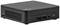 Ein kleiner, schwarzer Mini-PC mit Lüftungsgitter an der Seite und zwei USB-Anschlüssen sowie einem Audioanschluss an der Vorderseite.