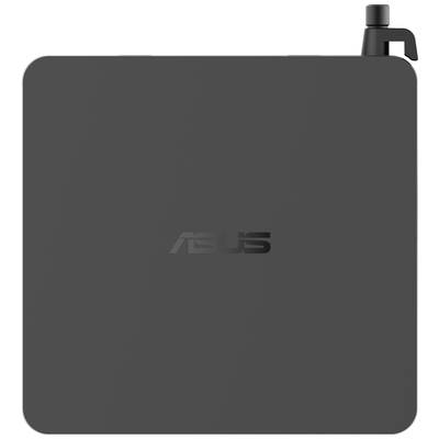 Ein quadratischer, schwarzer ASUS-Mini-PC von oben betrachtet. Oben rechts befindet sich eine kleine, abgerundete Antenne.