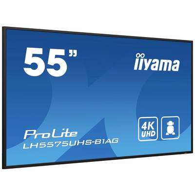 '55-Zoll Bildschirm von iiyama, Modell ProLite LH5575UHS-B1AG, 4K UHD. Eignet sich für Präsentationen oder Signage.'