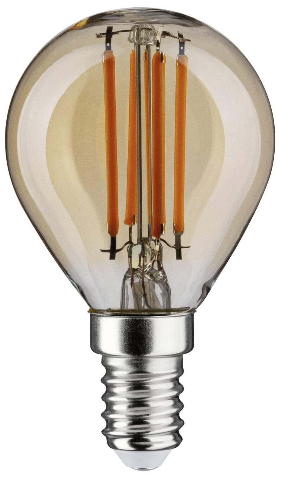 Eine LED-Glühbirne mit sichtbaren Filamenten und Schraubgewinde.