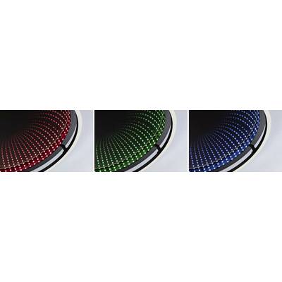 Drei Bilder einer LED-Matrix in Rot, Grün und Blau, die kreisförmig angeordnet sind und einen leuchtenden, multidimensionalen Effekt erzeugen.
