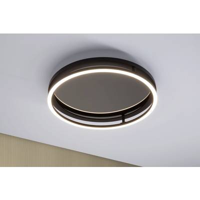 Runde Deckenleuchte mit modernem Design, schwarzem Rahmen und leuchtendem LED-Ring an der Decke montiert.