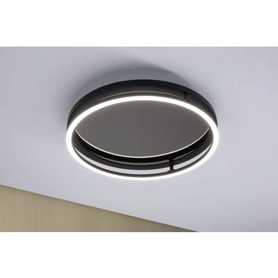 Runde Deckenleuchte mit modernem Design und LED-Leuchtring, montiert an weißer Decke, spendet gleichmäßiges Licht in den Raum.
