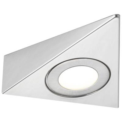 Dreieckige Einbauleuchte aus Metall mit einer runden Lichtquelle in der Mitte, modern und stilvoll gestaltet.