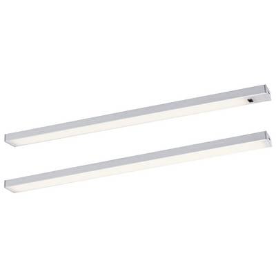 Zwei lange, schmale LED-Leuchten in Silber, horizontal nebeneinander angeordnet, auf einem weißen Hintergrund.