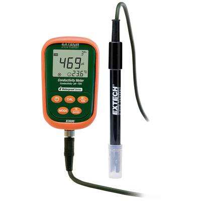 Leitfähigkeitsmessgerät mit digitaler Anzeige zeigt '469 µS/cm' und '23.6°C'. Mit Messfühler an Kabel angeschlossen.