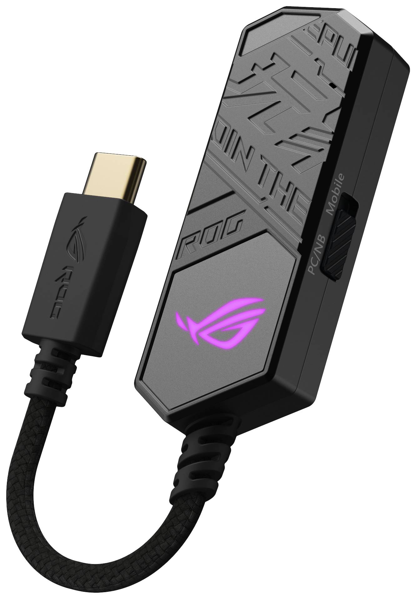 USB-C-Adapter mit beleuchtetem Logo und Text 'Join the Republic'. Enthält Adapterabschnitt mit Kabel verbunden; geeignet für mobile Geräte.