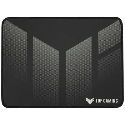 Schwarzes Mauspad mit grauem, geometrischem Muster und dem weißen Logo 'TUF Gaming' in der unteren rechten Ecke.