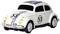 Ein weißes, klassisches Auto mit der Nummer '53' auf der Motorhaube und den Türen, rote und blaue Streifen verlaufen darüber.