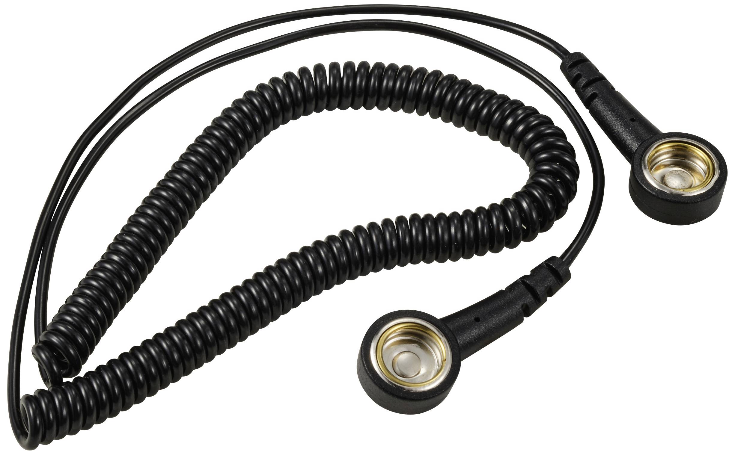 Eine schwarze Spiralverlängerung mit zwei runden Anschlüssen an den Enden, häufig bei Kraftfahrzeugen für die Verbindung von elektrischen Geräten verwendet.