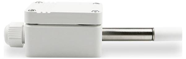 Ein rechteckiges, weißes elektronisches Sensormessgerät mit einer zylindrischen Sonde, die von seiner Seite herausragt, normalerweise für Umweltmessungen verwendet.