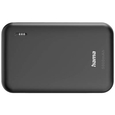 Schwarze Powerbank mit der Aufschrift 'hama 5000mAh'.