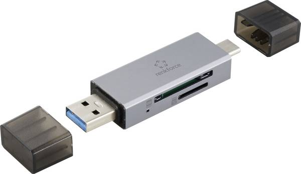 Renkforce RF-PCR-400 Externer Speicherkartenleser  USB-A, USB-C® microSD, SD Space Grau