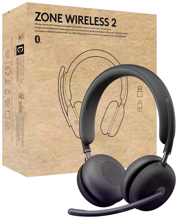 Logitech Zone Wireless 2 Teams On Ear Headset Bluetooth®, WLAN Duo Graphit Noise Cancelling Klang-Personalisierung Telefon
