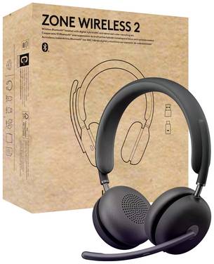 Logitech Zone Wireless 2 Teams  On Ear Headset Bluetooth®, WLAN Duo Graphit Noise Cancelling Klang-Personalisierung Telefon