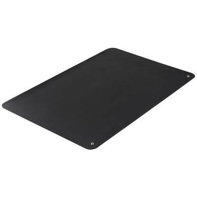 Eine schwarze, rechteckige Matte mit abgerundeten Ecken und zwei Befestigungslöchern in den oberen Ecken.