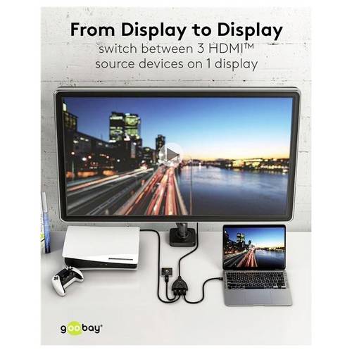 Goobay 58488 HDMI Umschalter 3 in 1 out HDMI Kabel 4K @ 60Hz Manuell HDMI Switch 18 Gbit/s Umschaltbox HDMI Weiche