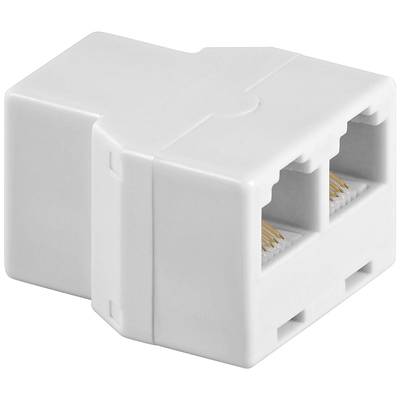 Weißer Ethernet-Netzwerkadapter mit zwei Anschlüssen, verwendet zur Verbindung von Netzwerkkabeln für erweiterte Reichweite.