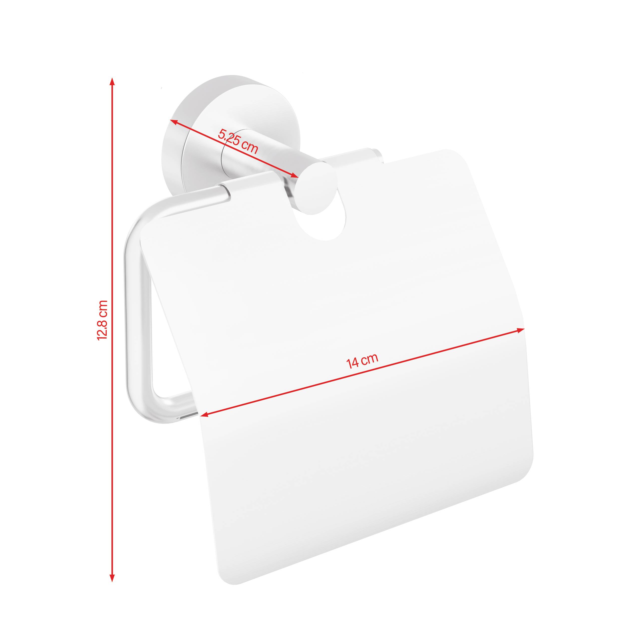 'Toilettenpapierhalter, silberfarben, 12,8 cm hoch und 14 cm breit. Wandmontiert mit modernem Design.'