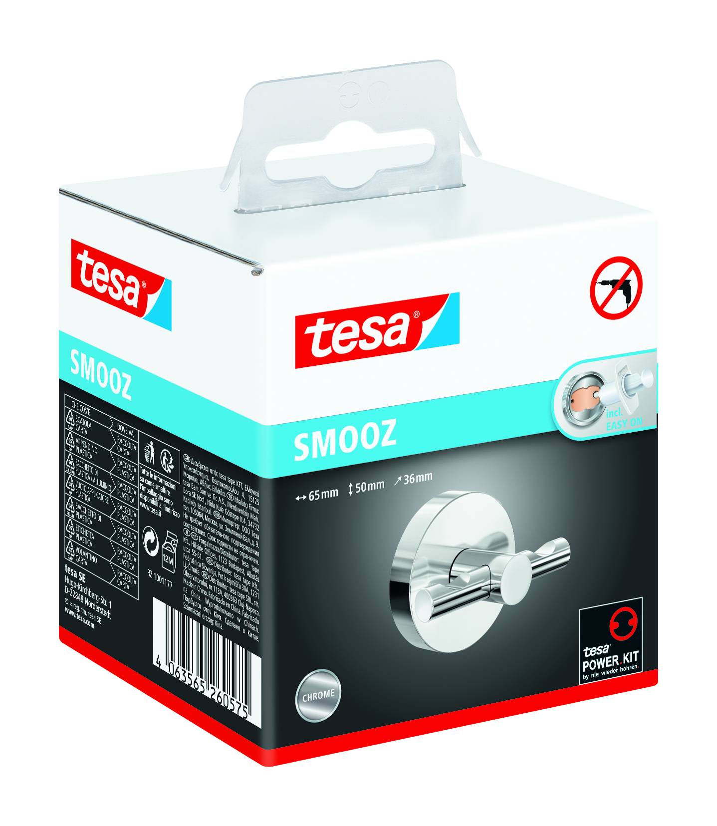 tesa SMOOZ Handtuchhaken 2 Haken Klebstoff Metall (verchromt)-1