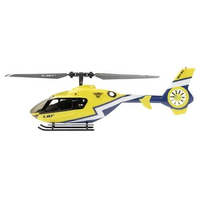 Ein gelber Spielzeughubschrauber mit blauen Akzenten und dem Schriftzug 'E-SKY' auf der Seite.