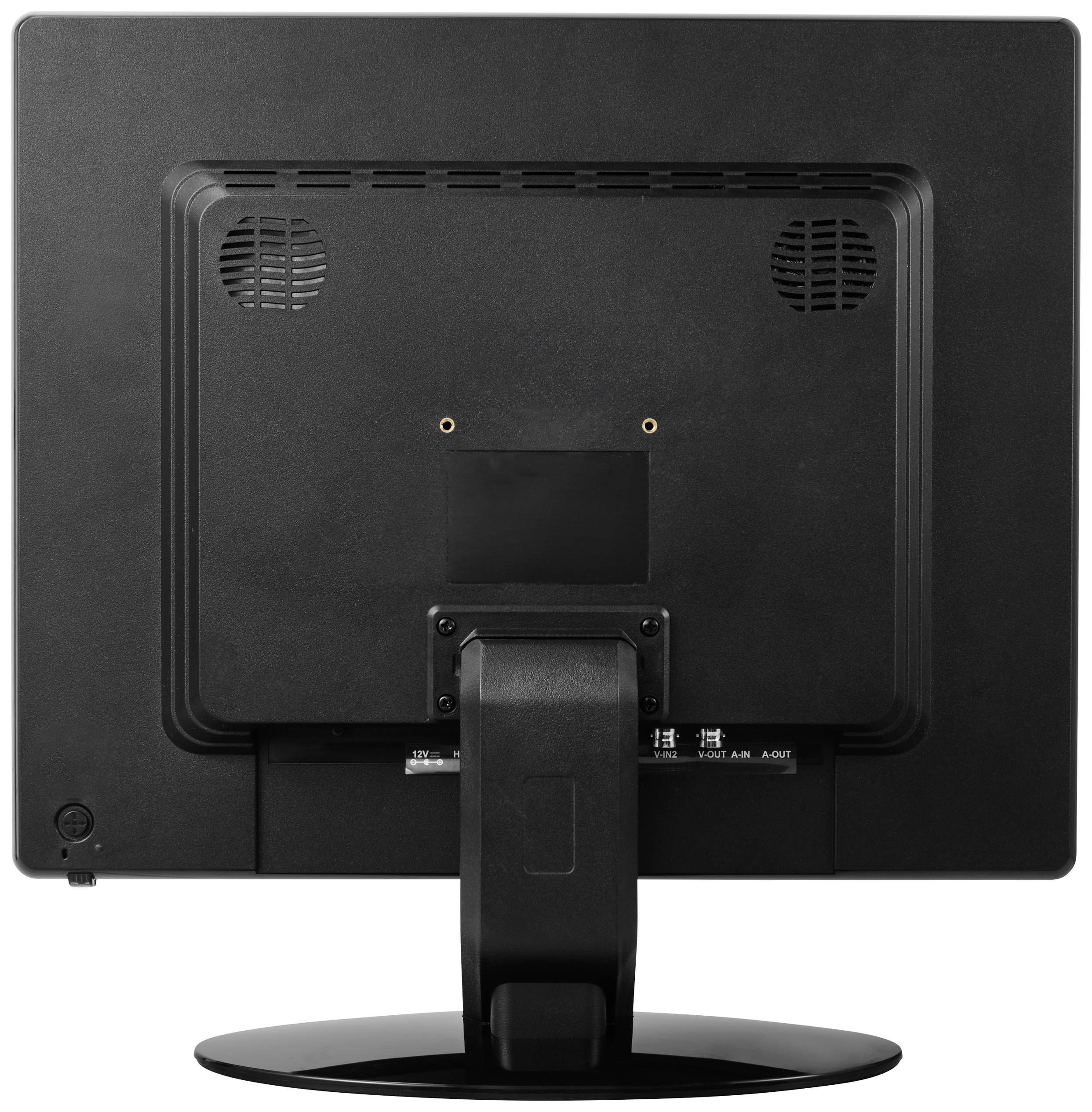 Der Monitor zeigt die Rückseite mit einem stabilen Standfuß und Lüftungsöffnungen, geeignet für Desktop-Computing-Anwendungen.