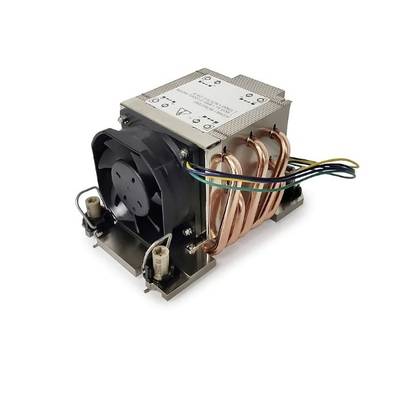Kühlkörper mit Ventilator, Kupferrohren und elektrischen Anschlüssen, verwendet zur Wärmeableitung in elektronischen Geräten.