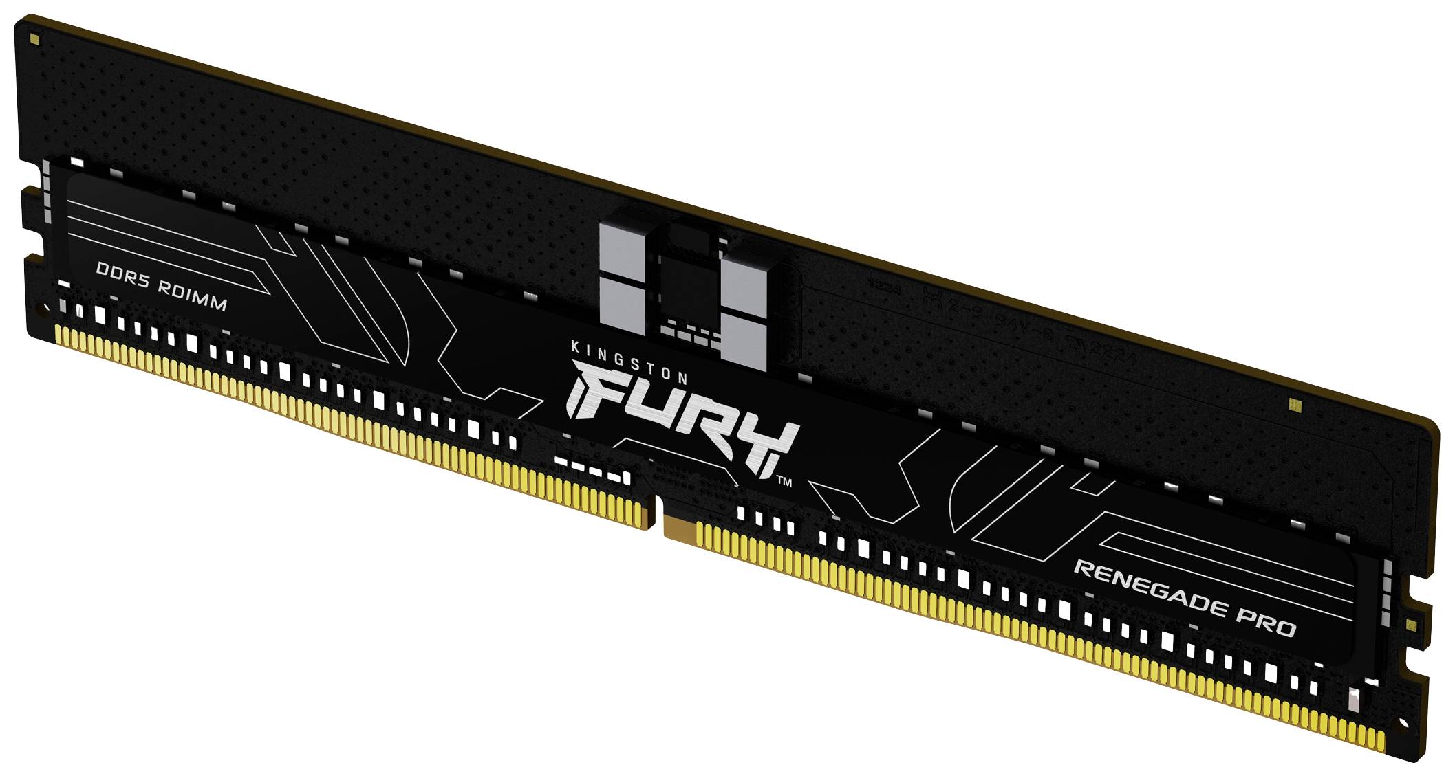 Ein DDR5 RAM-Modul mit der Aufschrift 'Kingston Fury Renegade Pro', im seitlichen Profil mit sichtbaren goldenen Kontaktstreifen.