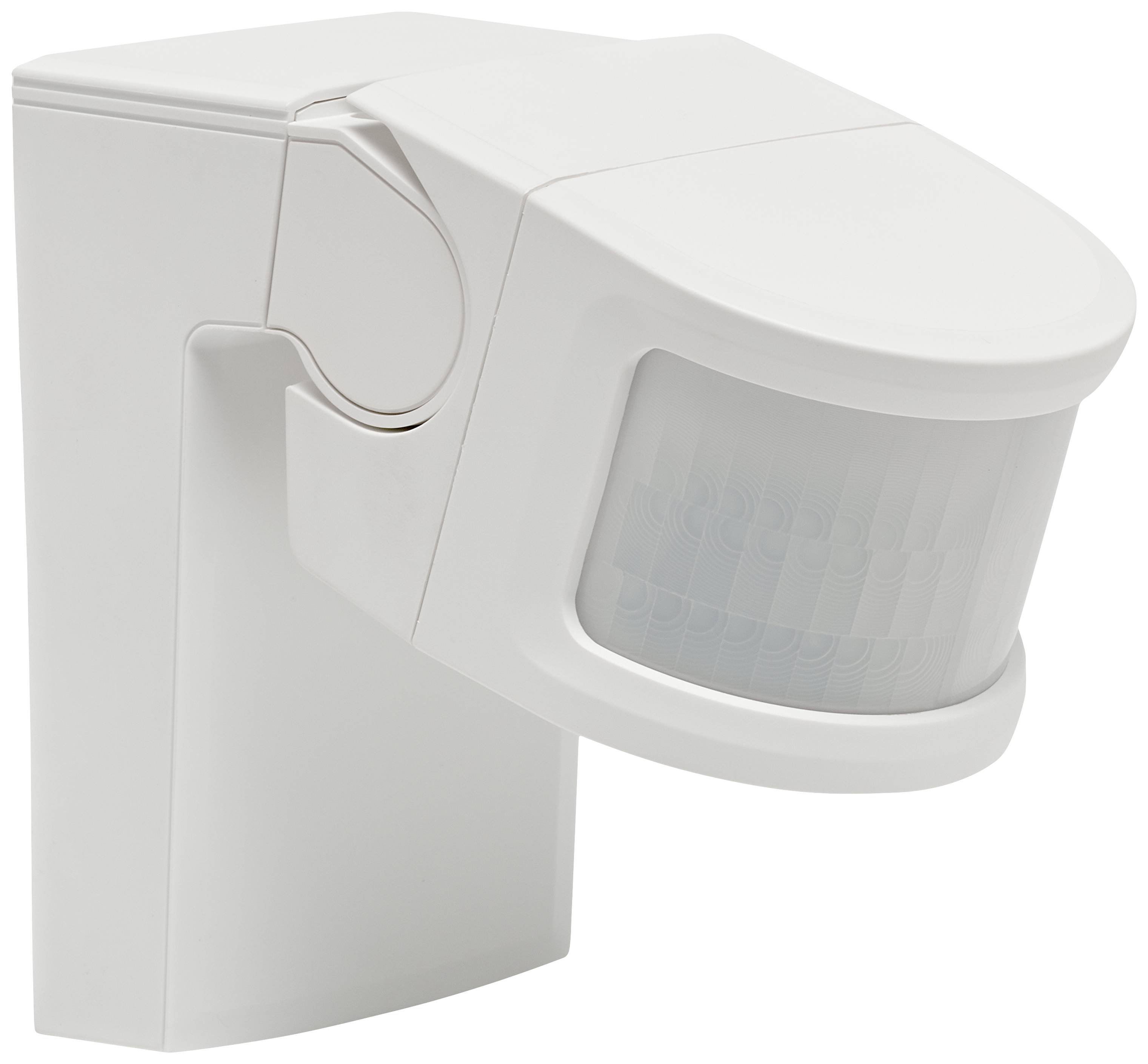 Ein weißer Bewegungssensor für die Wandmontage, der zur Erkennung von Bewegungen in einem Raum oder Außenbereich verwendet wird.