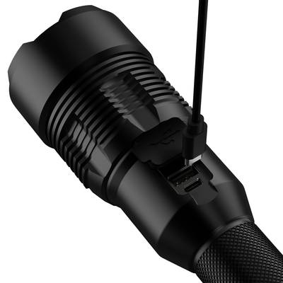 Nahaufnahme eines schwarzen USB-Steckers, der an ein Kabel angeschlossen ist. Der Stecker hat ein USB-Symbol und ein angeschlossenes Kabel.