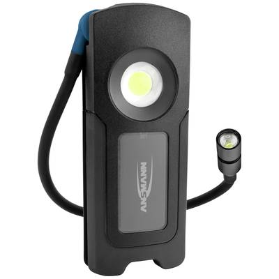 Eine tragbare LED-Arbeitsleuchte mit flexiblem Hals und Haken zur Befestigung.