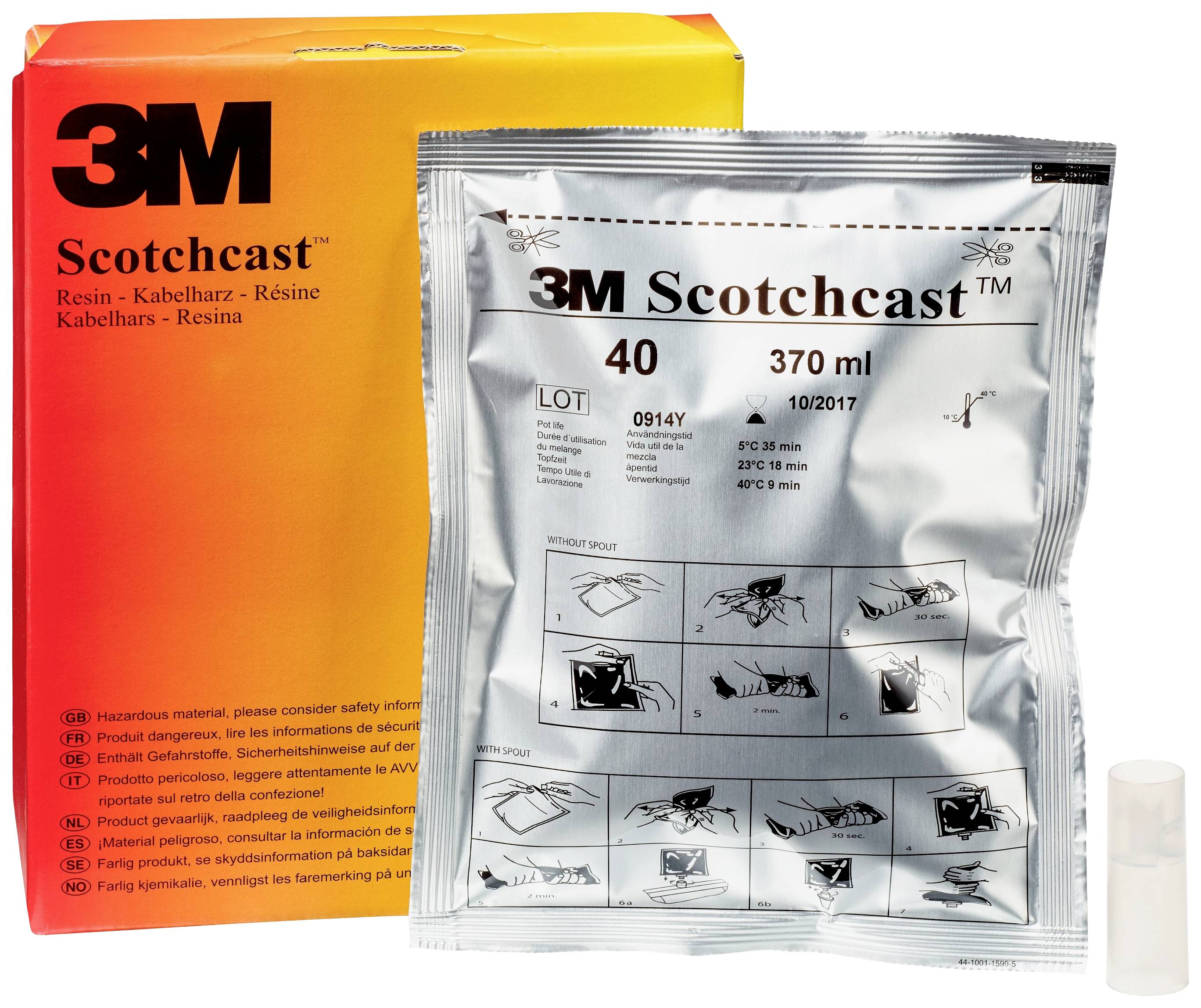 '3M Scotchcast 40' Harzverpackung und Beutelinformationen, enthält Kabelharz zum Schutz elektrischer Verbindungen, 370 ml Beutel.