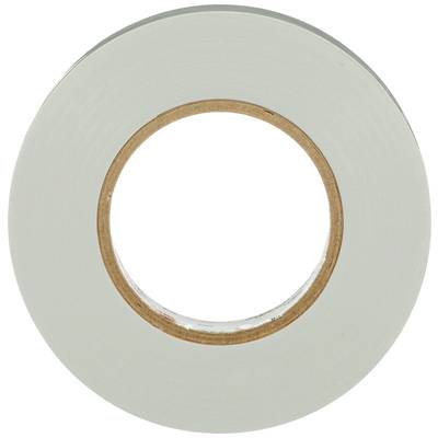 Eine Rolle graues Klebeband mit braunem Innenkern aus Pappe, von oben gesehen.