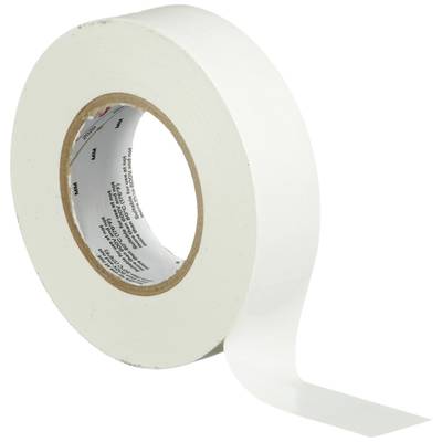 Eine Rolle weißes Klebeband mit abgerolltem Streifen zeigt das Material und die Breite des Bandes.