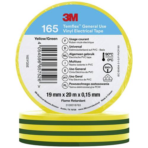 3M 165YG5E Isolierband Grün-Gelb (L x B) 20 m x 19 mm 1 St.