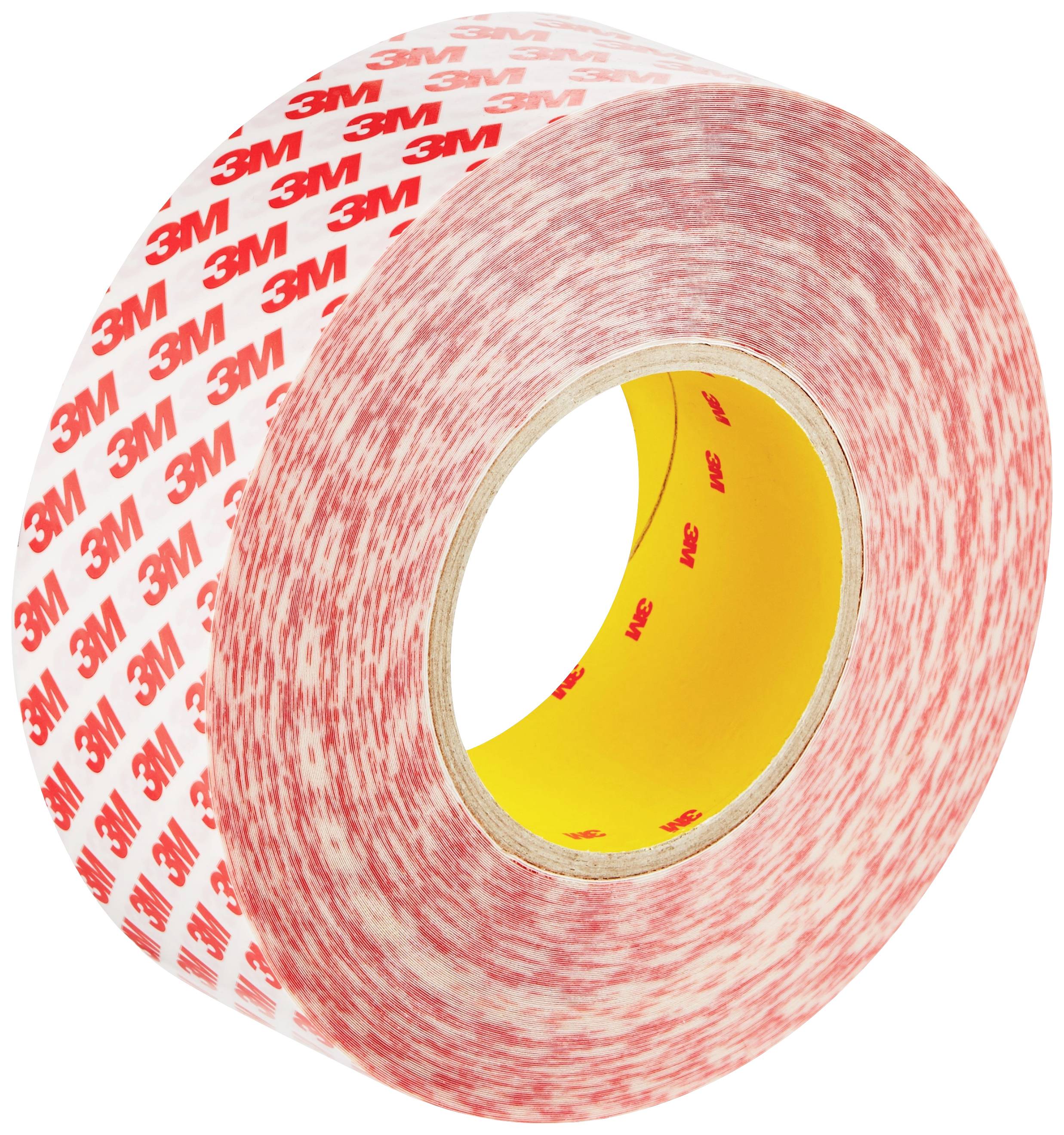 '3M' rotes und weißes Klebeband auf einer Rolle.