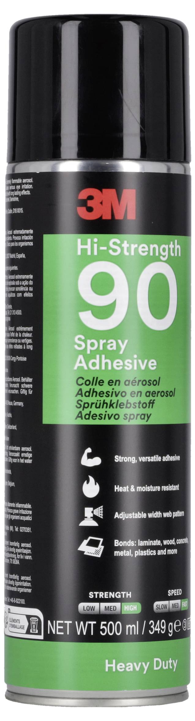 3M Hi-Strength 90 Spray Adhesive Dose, grünes und schwarzes Etikett, 500 ml / 14 oz Hochleistungs-Sprühdose.