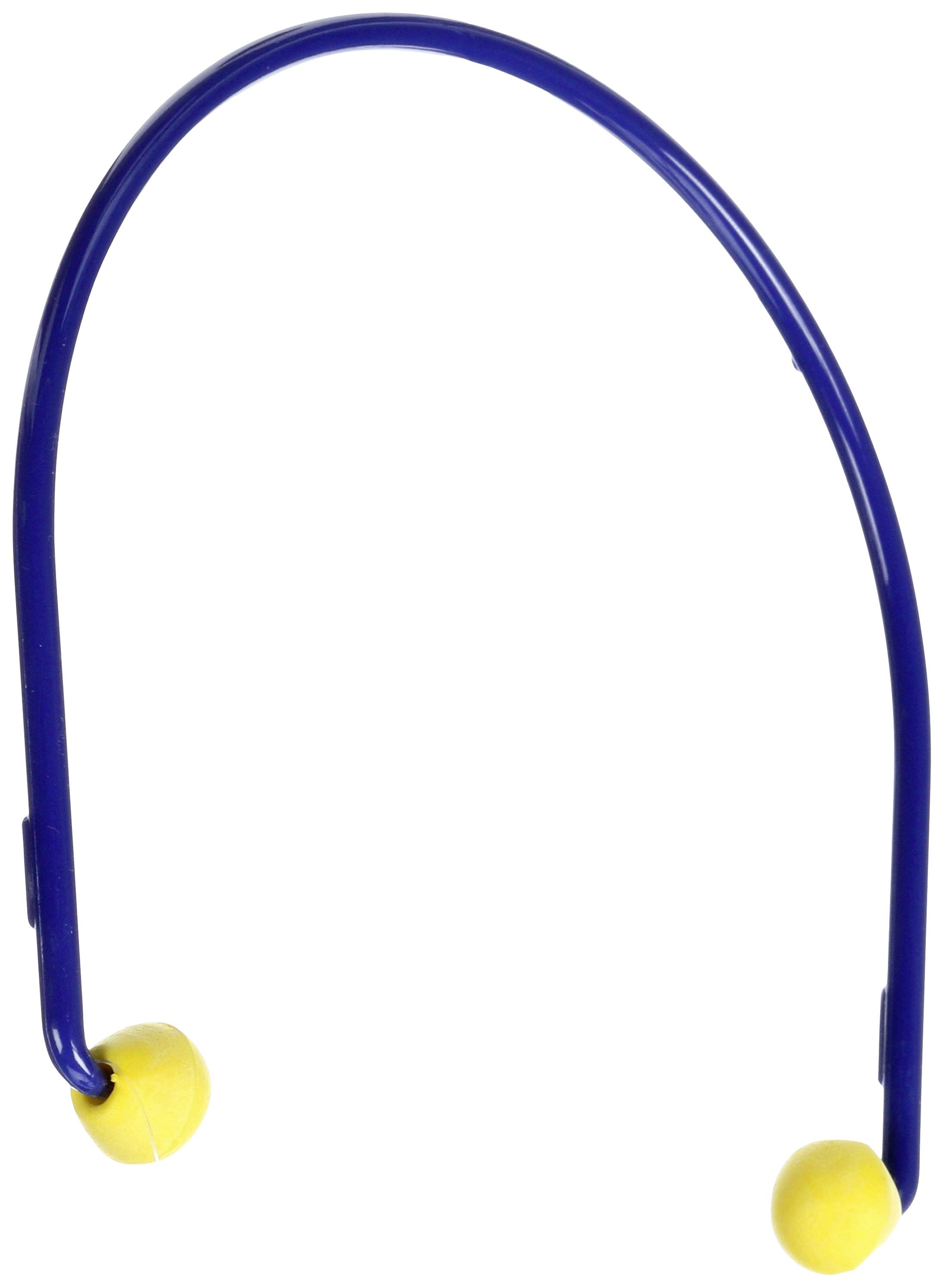 Ein blauer Yoga-Stick mit zwei gelben Endkugeln, gebogen in einer U-Form.