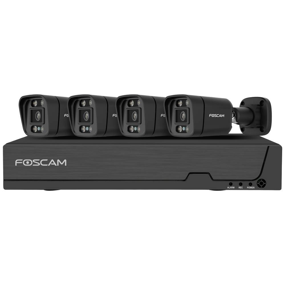 Foscam FNA108E-B4-2T black IP-Bewakingscameraset LAN 8-kanaals Met 4 cameras 3840 x 2160 Pixel