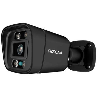 Sicherheitskamera von Foscam, schwarz, geeignet für Außenüberwachung. Kamera mit LED-Lichtern und montierbarer Halterung.
