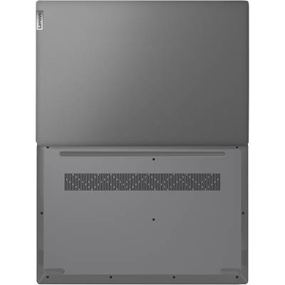 Ein geöffneter Laptop von oben, zeigt die Rückseite des Bildschirms und die Unterseite des Gehäuses mit Lüftungsschlitzen.