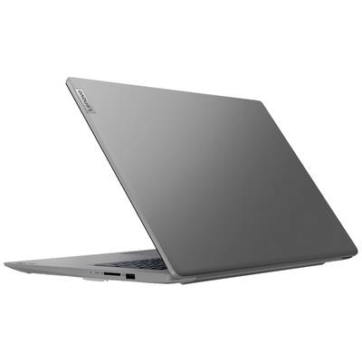 Grauer Laptop von hinten zu sehen, teilweise geöffnet, mit sichtbarem Lenovo-Logo auf der linken Ecke des Bildschirmdeckels.